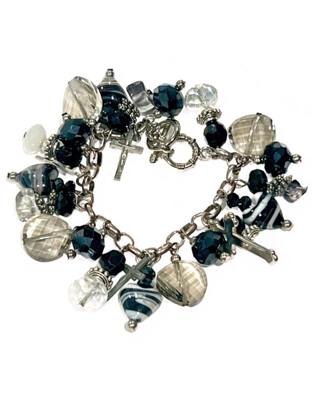 Charm Bracelet In Silver-tone, White, Black, & Clear - Picture 7 of 7